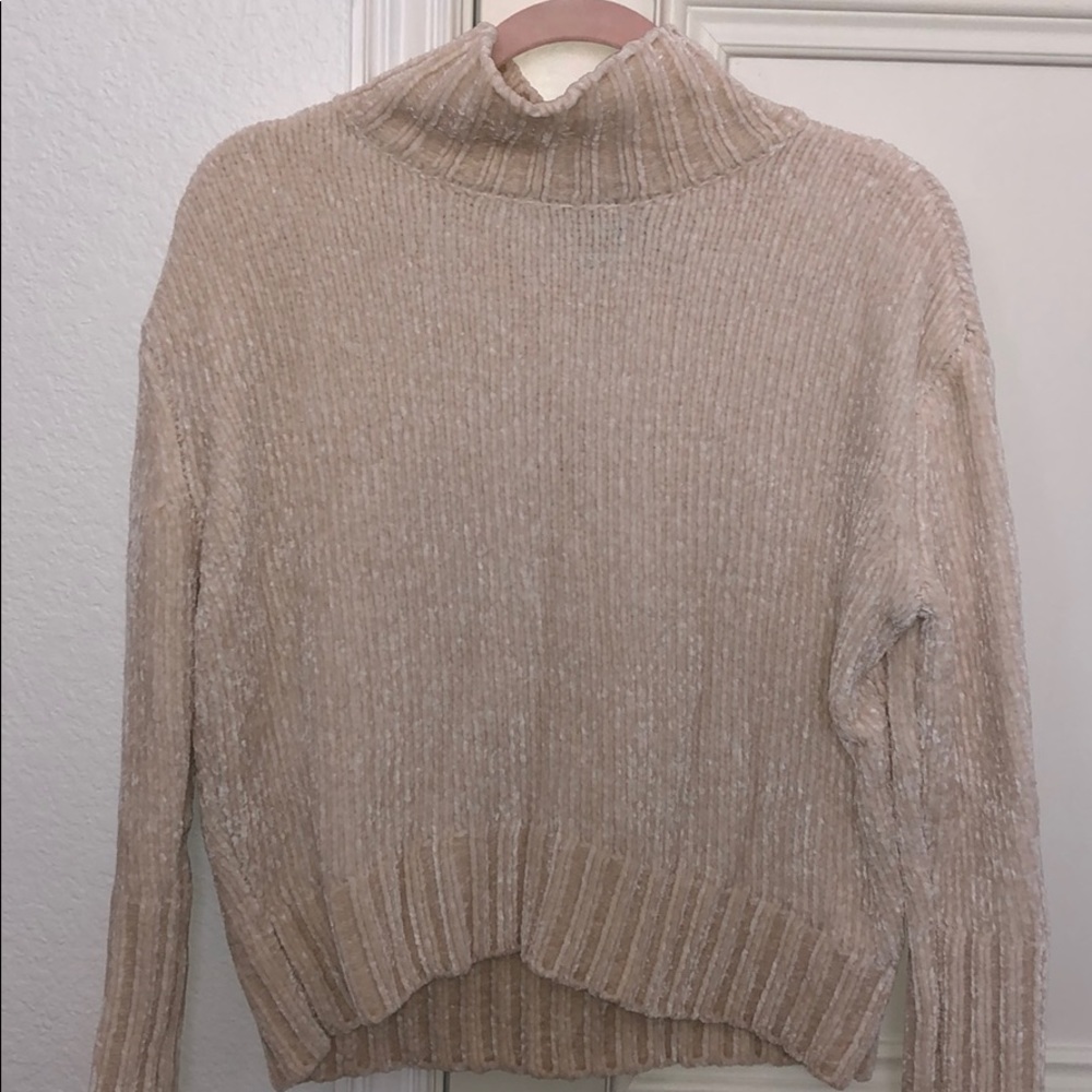 Cream Chenille Cowl Neck Sweater